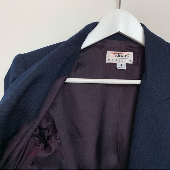 Vintage 80s 90s Talbots Blazer Double Breasted Gold Buttons Navy Blue 4P Wool - Picture 11 of 11